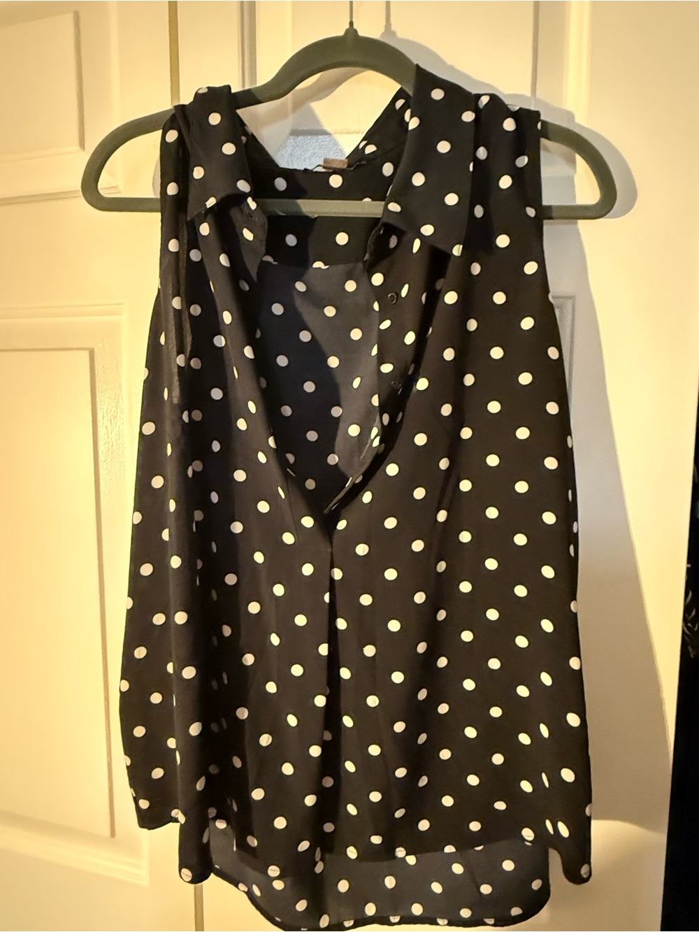 Tommy Hilfiger Navy Blue Sleeveless Polka Dot Blouse with White Dots